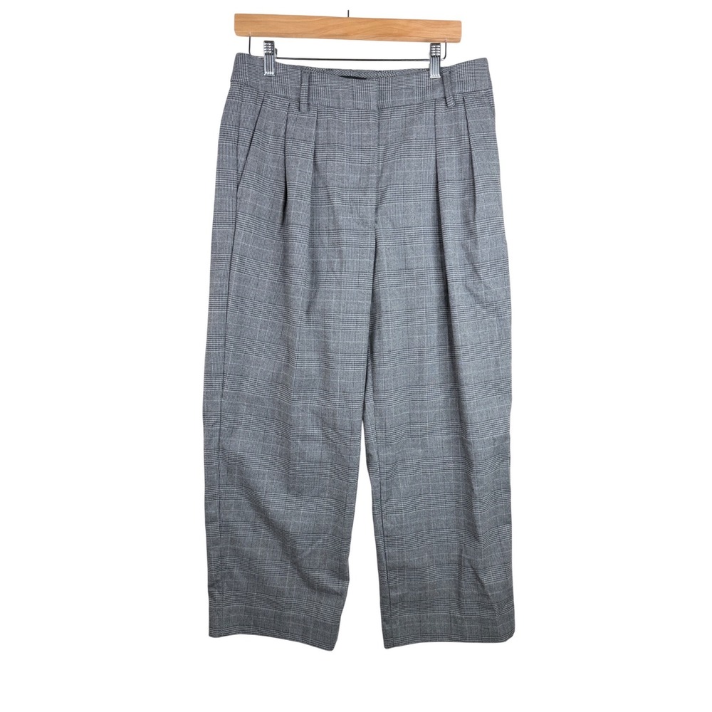 Banana Republic Plaid Pleated Wide Leg Pants size 8‎ Petite Black/White